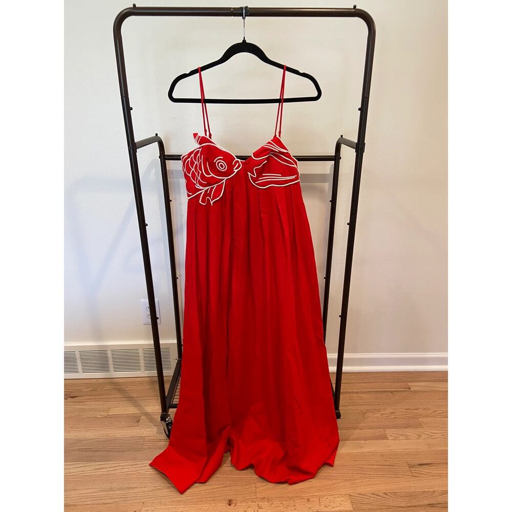 Farm Rio Red Fish Top Maxi dress in Red size M medium - Picture 3 of 8